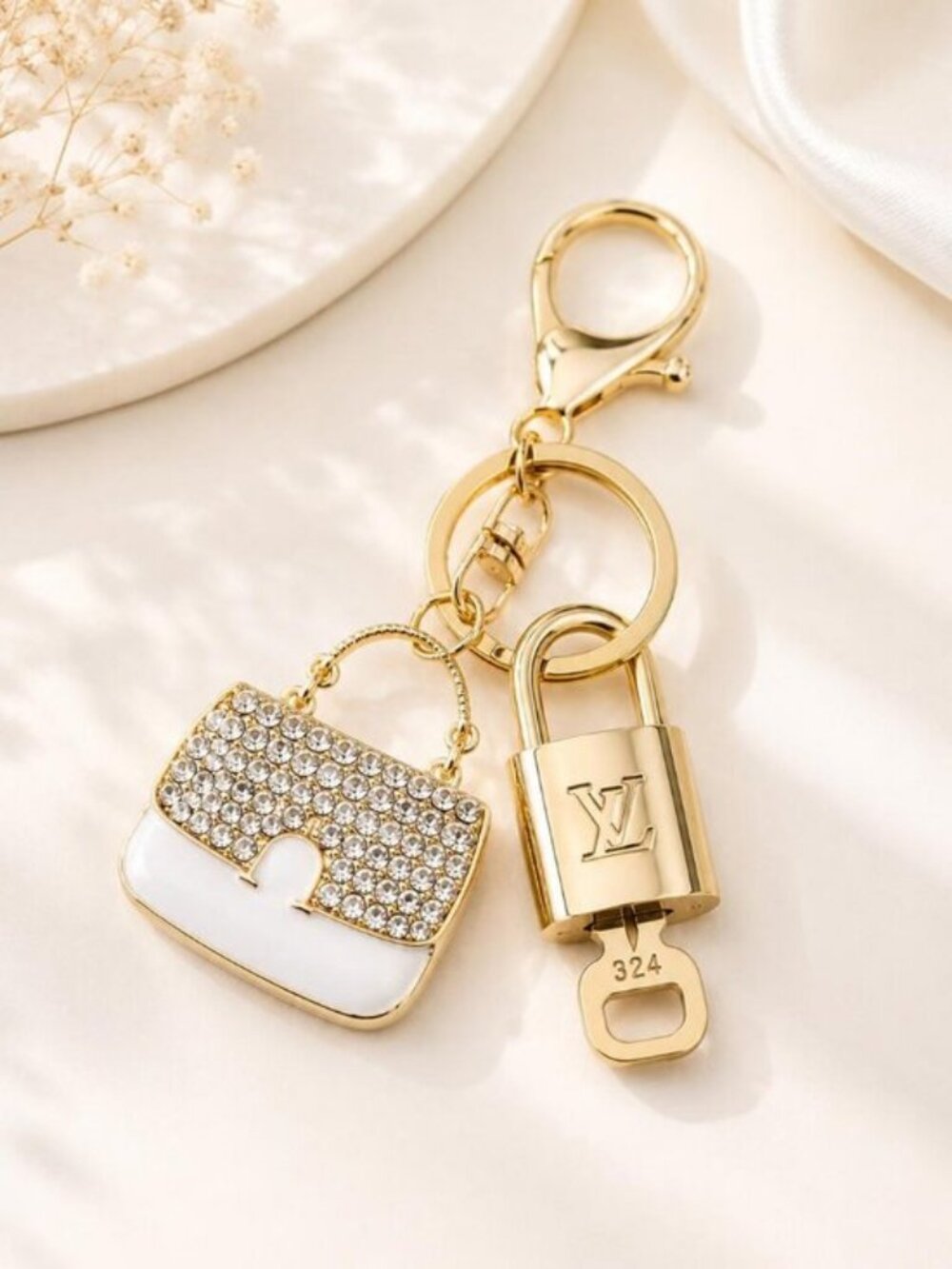 Authentic Louis Vuitton Padlock & Key Gold ✨Unbranded Bag Charm Keychain